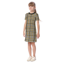 Load image into Gallery viewer, Girls SS Spirt Tee Dres - Black and Gold Squiggly Plaid