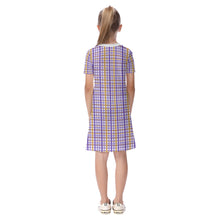 Load image into Gallery viewer, Girls SS Spirt Tee Dres - Purple and Gold Plaid
