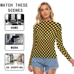 Black and Gold Check  Women's Mesh Top