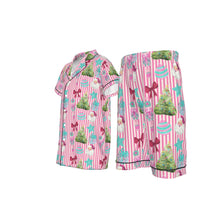 Load image into Gallery viewer, Christmas Stripe Plaid Kid&#39;s Imitation Silk Short Pajamas