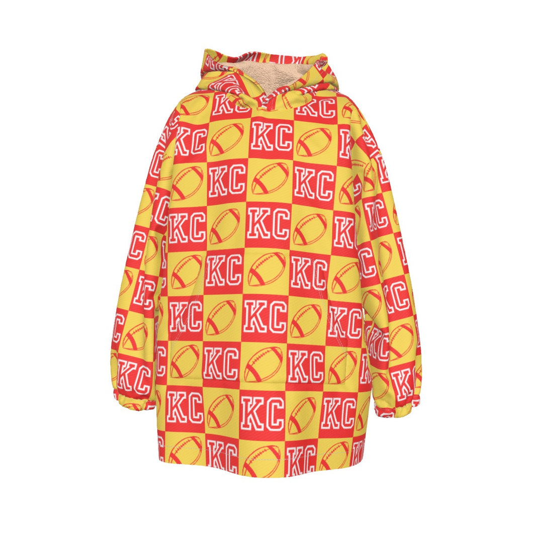 KC Football Check Kid's Sherpa Fleece Hoodie Blanket