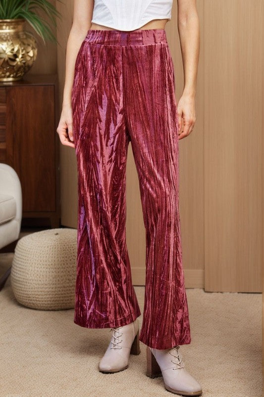 Crinkled Velvet Pant- Pink