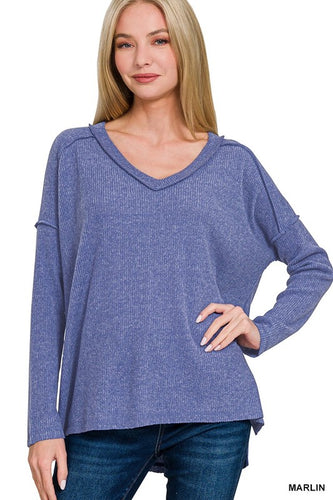 Crystal Ribbed V-Neck Sweater -Marlin