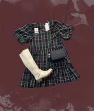 Load image into Gallery viewer, Holiday Plaid Bubble Sleeve Dress- Green