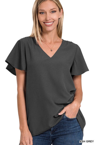 Airflow Flutter Sleeve Blouse - Ash Grey