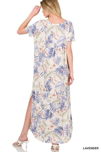 Hawaiian Floral Basic Maxi Dress - Lavender
