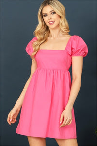 Mini Buble Sleeve Mini Dress - Hot Pink