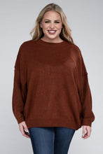 Load image into Gallery viewer, Plus Oversized Round Neck Raw Seam Melange Sweater