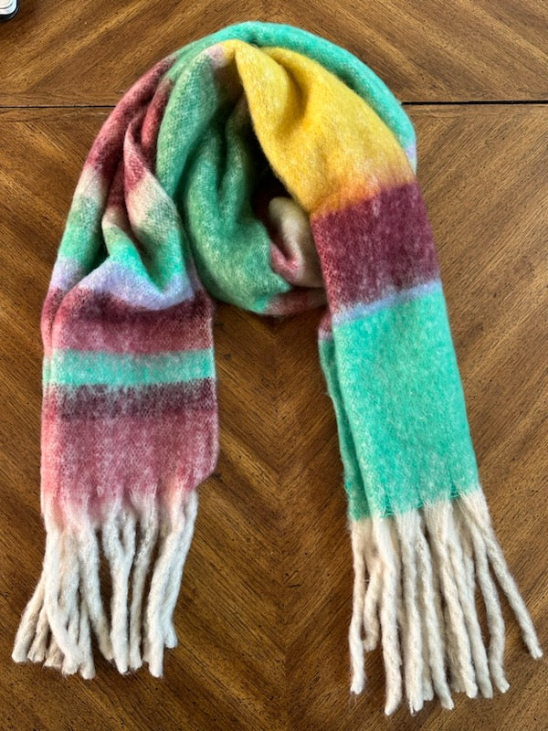 Mint, Burgundy, Mustard Stripe Scarf