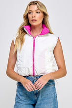 Load image into Gallery viewer, Cropped Puffer Vest- Off White/Pink