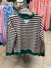 Load image into Gallery viewer, Contrast Striped LS Shirt- HunterGreen/Chocolate