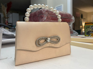 Pearl Handle Bow Evening Bag-Champagne