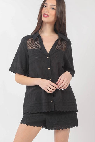 Eyelette Lace Blouse - Black