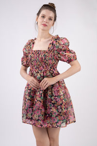 Emila Organza Dress- Black Floral