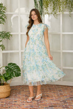 Load image into Gallery viewer, Chiffon Smocked Blue Florals Dress
