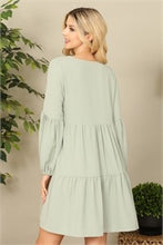 Load image into Gallery viewer, Tiered Long Sleeve Mini Dress - Sage
