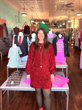 Load image into Gallery viewer, Old Flame Velvet Sequin Dress -Red