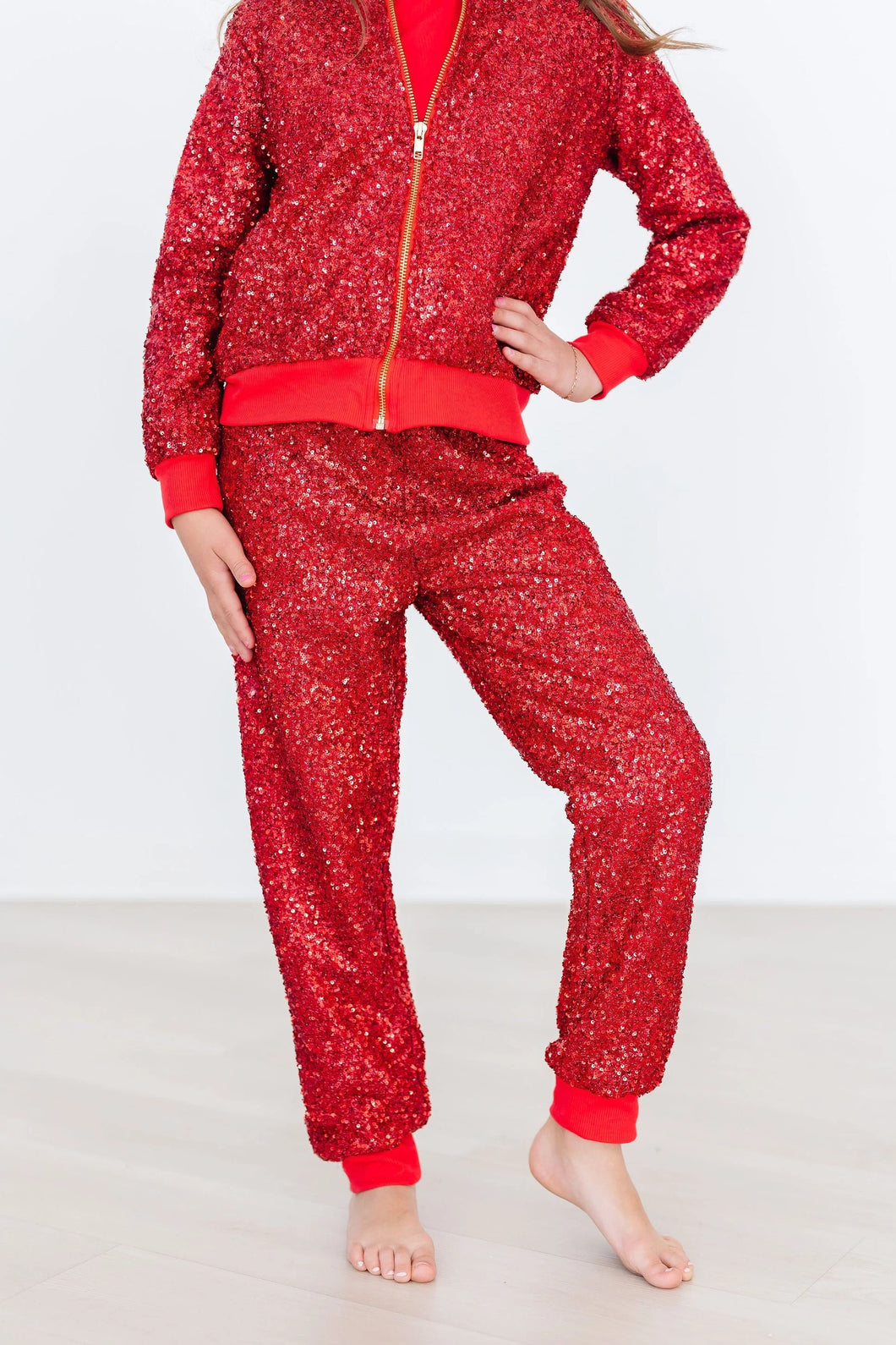 Glam Girl Sequin Jogger -Red