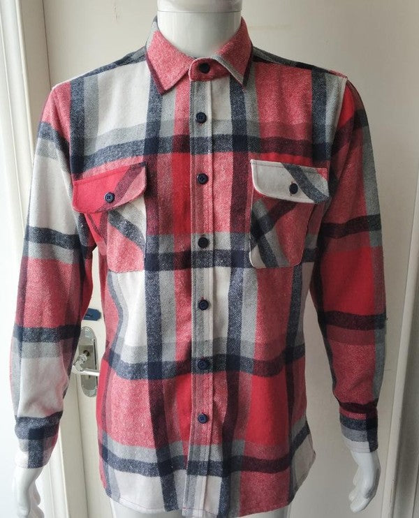 Mens Plaid Flannel- Red/Grey