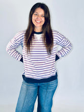 Load image into Gallery viewer, Contrast Striped LS Shirt- Lavender Navy