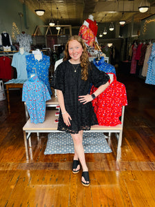 Audrey 3D Floral Dress- Black