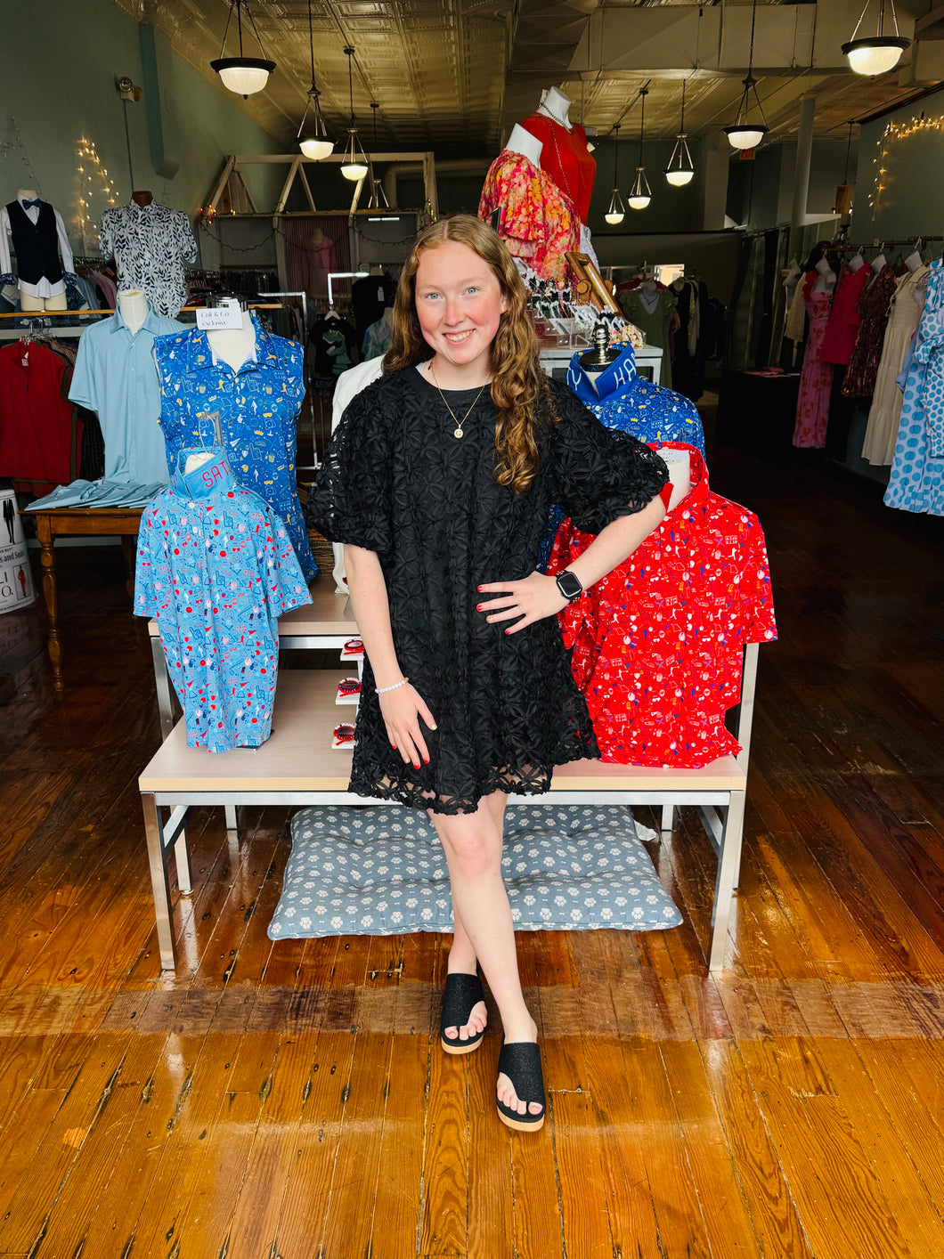 Audrey 3D Floral Dress- Black