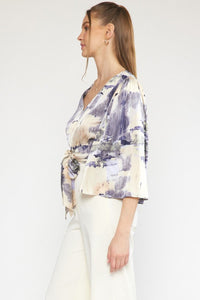 Chic Easter Camo Wrap Blouse - Grey Natural