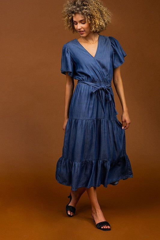 Tiered Tencel Dress-Denim