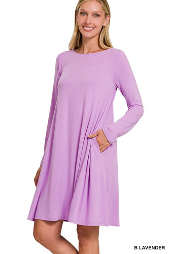 Basic Long Sleeve Swing Dress - B Lavender