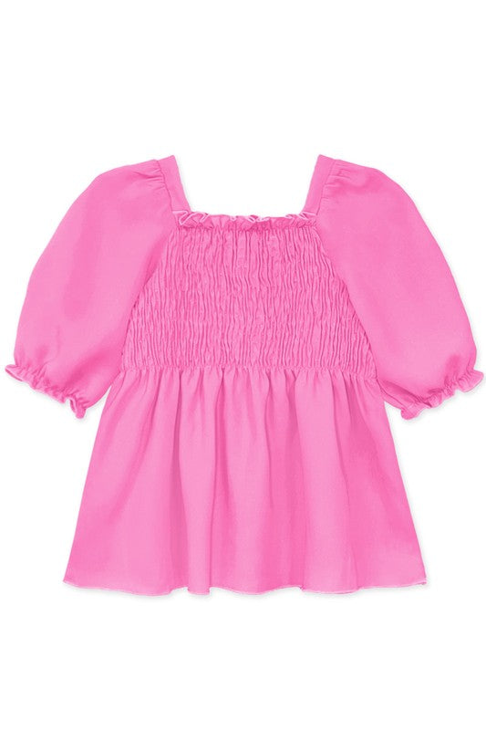 Girls Smocked Babydoll Top- Pink/Purple