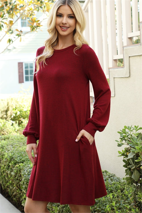 Puff Long Sleeve Mini Dress - Scarlet