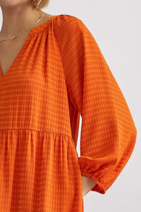 Checked Tiered Midi Dress- Orange