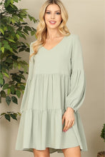 Load image into Gallery viewer, Tiered Long Sleeve Mini Dress - Sage