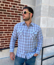 Load image into Gallery viewer, Men&#39;s Flannel - Blue and Brown Plaid