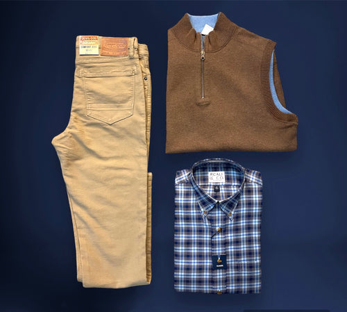 Men's Landon Plaid LS Shirt -Navy/Brown