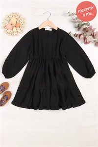 Girls Tiered Long Sleeve Mini Dress - Black