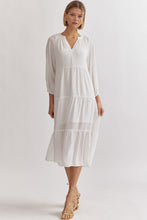 Load image into Gallery viewer, Checked Tiered Midi Dress- White