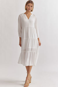 Checked Tiered Midi Dress- White