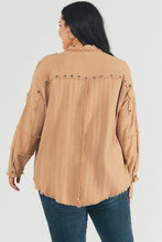 Load image into Gallery viewer, Plus Distressed hem button down oversize shirt