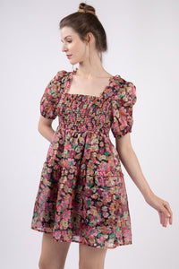 Emila Organza Dress- Black Floral