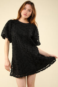 Audrey 3D Floral Dress- Black