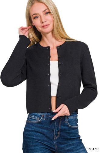 7 Button Cardi Sweater- Black