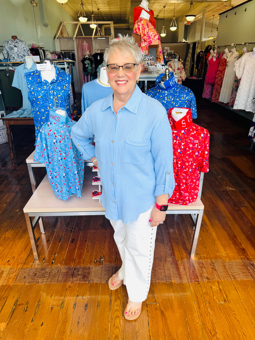 Double Gauze Button Down -Spring Blue