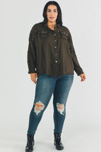 Load image into Gallery viewer, Plus Distressed hem button down oversize shirt