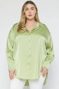 Satin Button Up Blouse - Sage