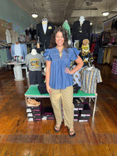 Load image into Gallery viewer, Denim Pin-pleat Flutter Sleeve Top