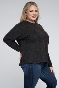 Plus Ribbed Brushed Melange Hacci Sweater