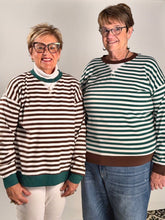Load image into Gallery viewer, Contrast Striped LS Shirt- HunterGreen/Chocolate