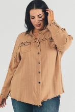 Load image into Gallery viewer, Plus Distressed hem button down oversize shirt