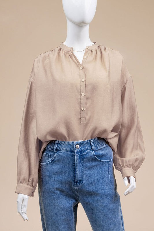 Basically Chic LS Blouse -Taupe